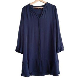 REPEAT Silk Blend Long Sleeve Shift Mini Dress Navy Blue Sz L